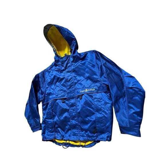 1990S OVERSIZED SHINY BLUE TOMMY HILFIGER PUFFY JACKET YELLOW LINING Men’s XL - Picture 14 of 15